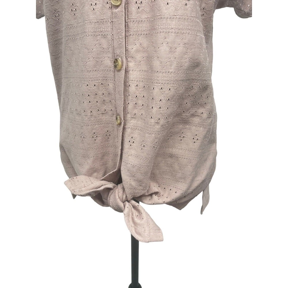 Como Blu Womens Medium Blouse‎ Tie Front Pink Eyelet Shirt - Picture 3 of 10